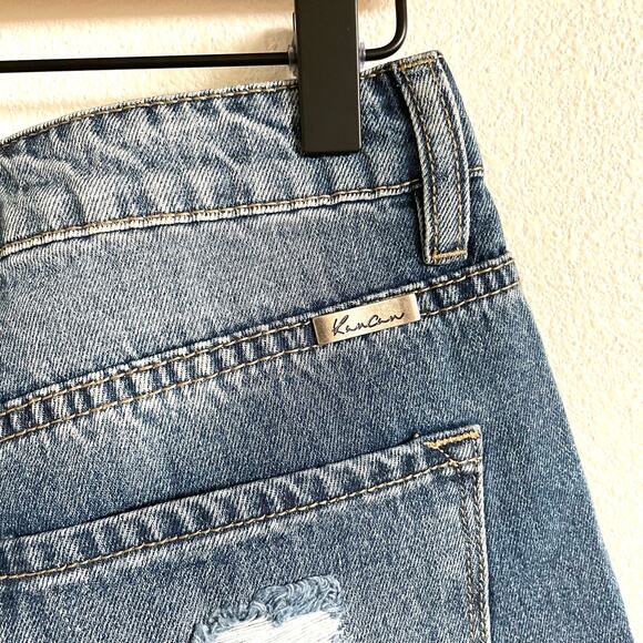 Kancan Medium Wash Denim High Rise Distressed Cut Off Shorts Women's Small NWT - Picture 8 of 8